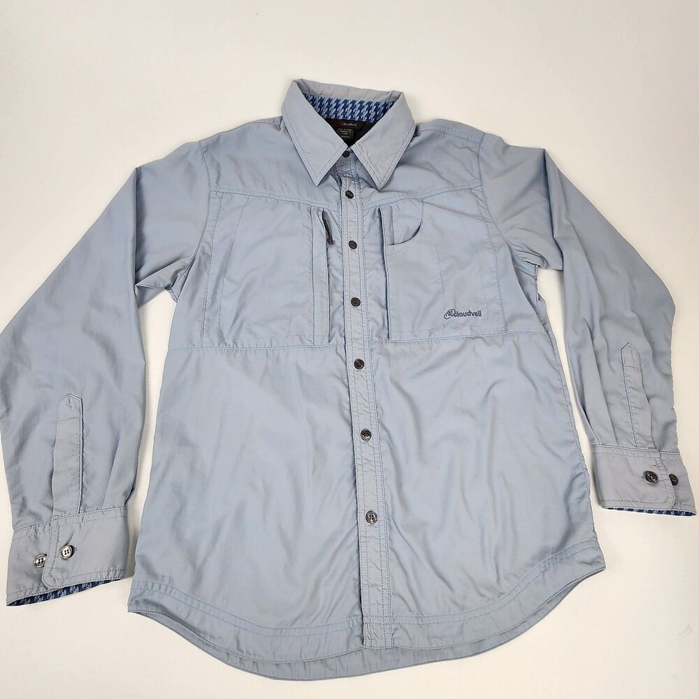 Cloudveil Fishing Shirt Men's S Blue Long Sleeve Nylon Vented Button Up Outdoor